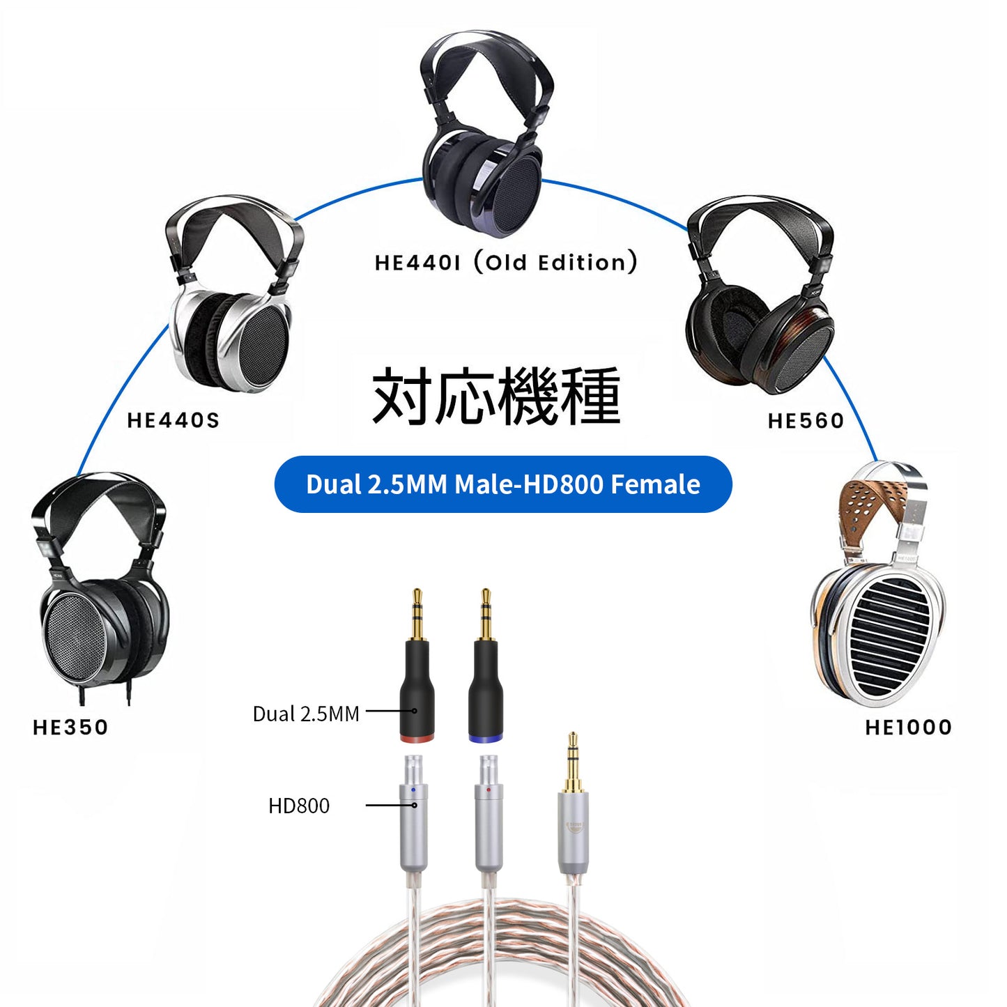 cooyin HD800(リケーブル側) to 2.5MM(イヤホン側) アダプター コネクター スライダー 金メッキプラグ 統合成形技術 音質劣化なし簡潔 精緻 線材テスト作業用 ミニタイプ SENNHEISER HD800 HD800S HD820 DAMO D1000に対応