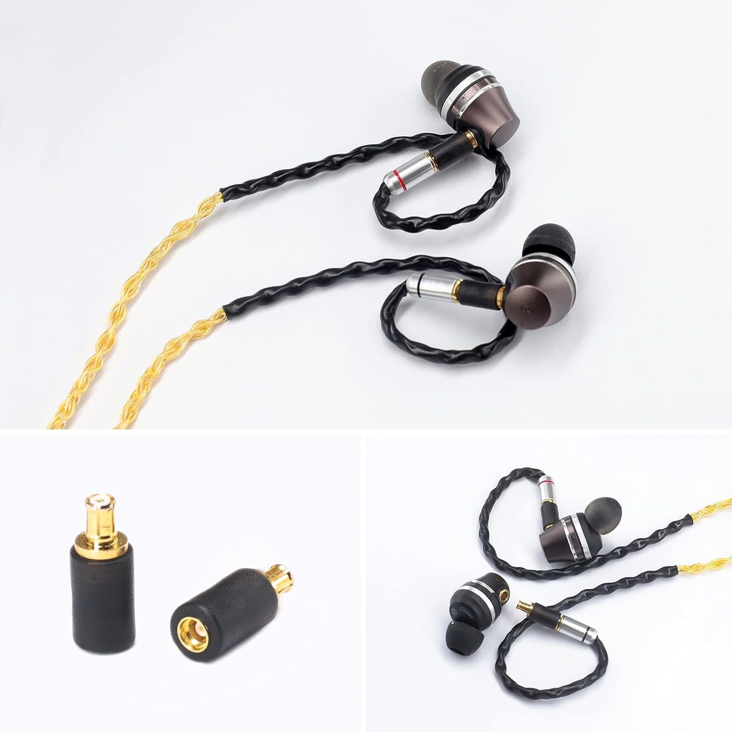 cooyin 0.78mm (リケーブル側) to HD580 (イヤホン側) アダプタ 千住銀入り錫はんだ 2U"金メッキプラグ 一体射出成形技術 音質劣化なし 線材テスト作業用 1ペア ブラック