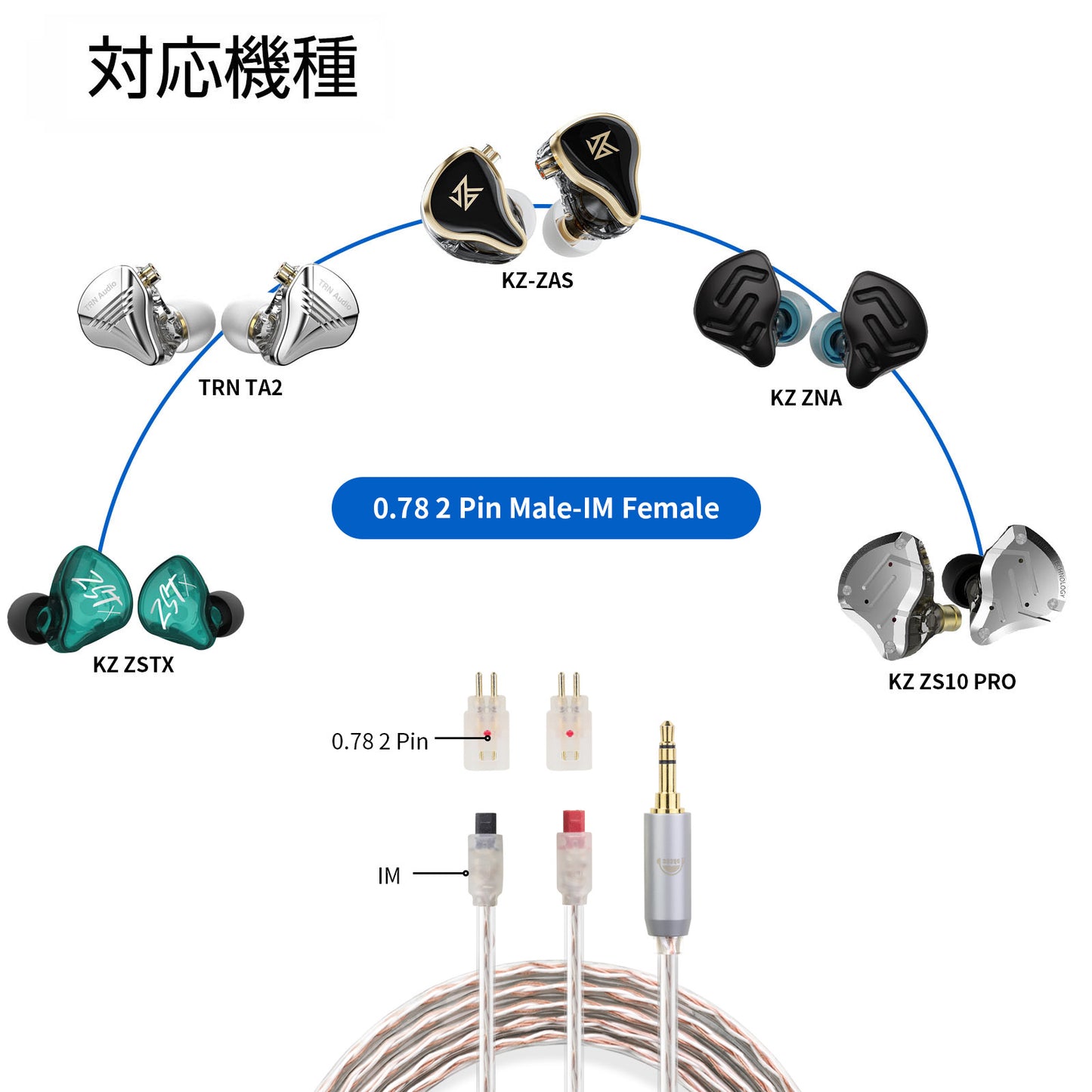 Cooyin 0.78 (オス) to IM(メス) アダプター コネクター 金メッキプラグ 統合成形技術 音質劣化なし簡潔 精緻 線材テスト作業用 ミニタイプ SHUOER CONDUCTOR/SINGER/SOLOIST/EJ07/TAPE PRO..などに対応
