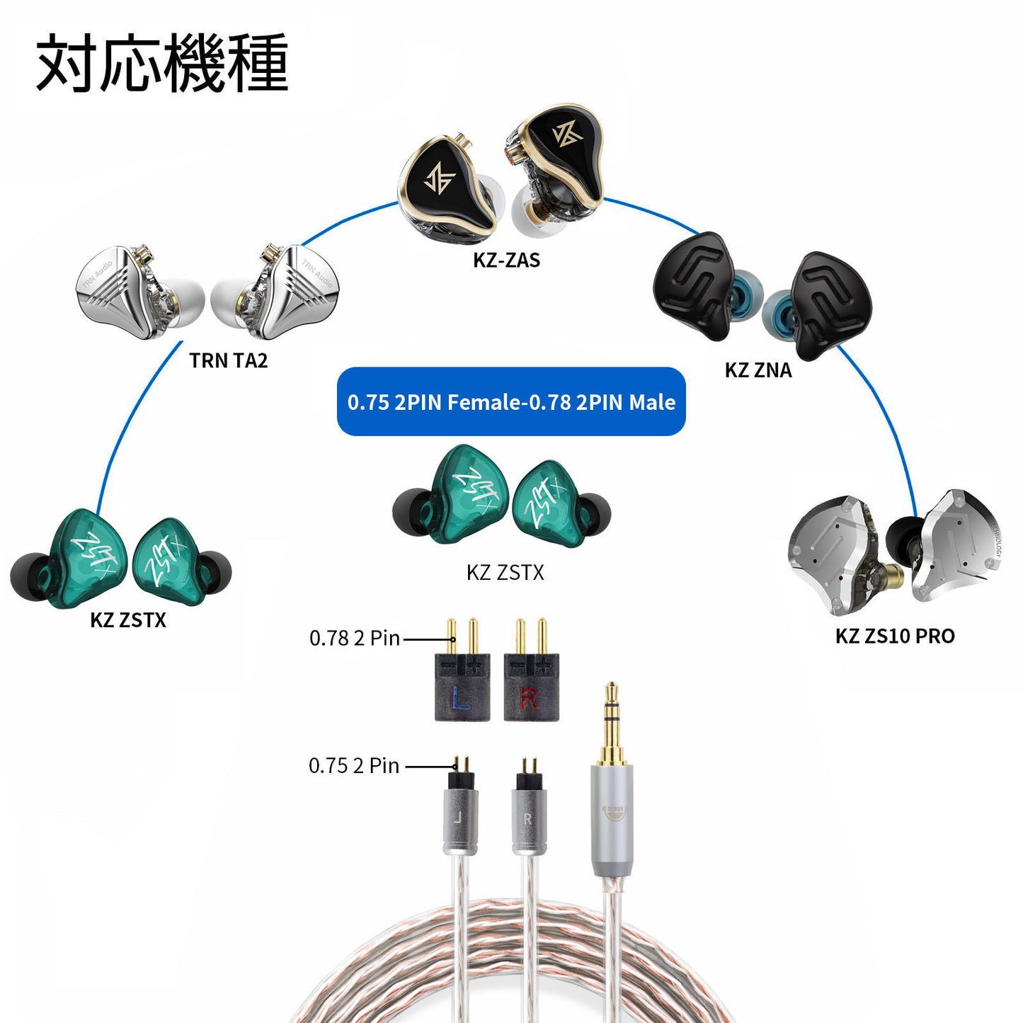 cooyin 0.78 2PIN(イヤホン側)to 0.75 2PIN(リケーブル側) アダプター コネクター 音質劣化なし簡潔 精緻 線材テスト作業用 ミニタイプ SHUOER CONDUCTOR SINGER BA10 AS10 ZS10..に対応