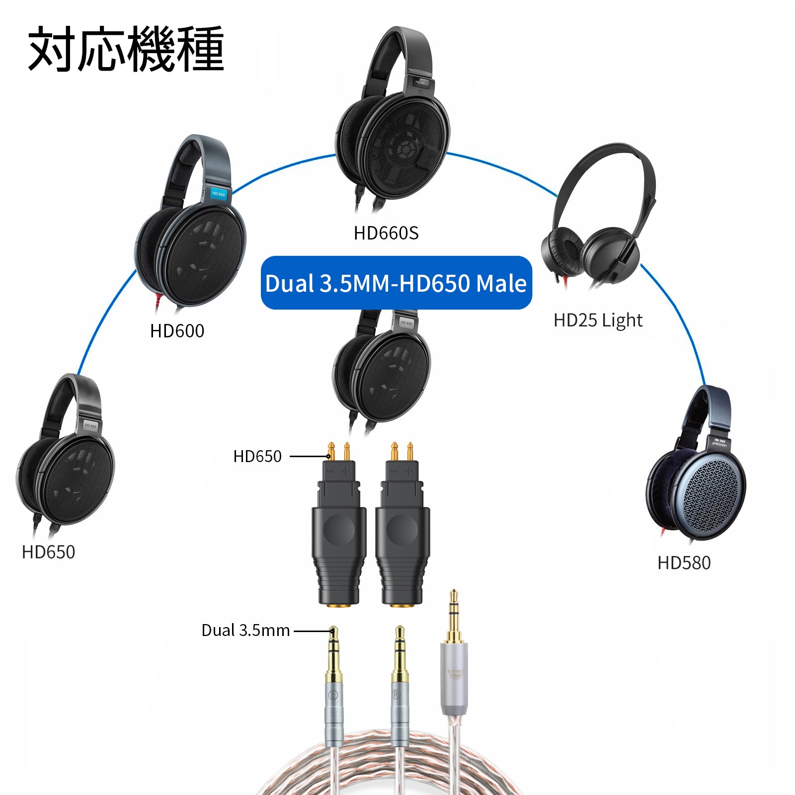 cooyin 3.5mm (リケーブル側) to HD650(イヤホン側) アダプター コネクター スライダー 金メッキプラグ 統合成形技術  音質劣化なし簡潔 精緻 線材テスト作業用 ミニタイプ SENNHEISER HD580 HD600 HD650 HD25 HD660S HD565  ...