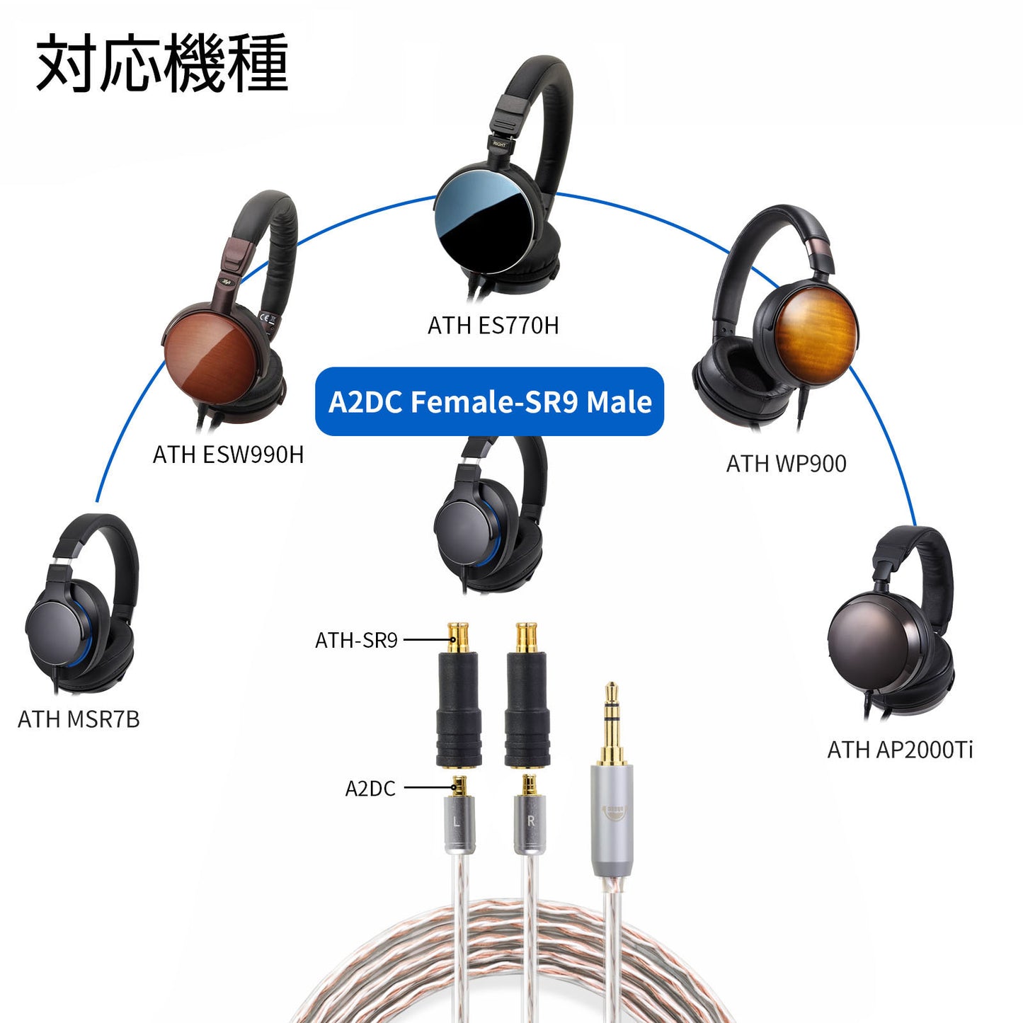 cooyin ATH SR9 コネクタ to A2DC 交換コネクタ アダプター A2DC(リケーブル側) to SR9/A2DC(イヤホン側) 音質劣化なし簡潔 精緻 線材テスト作業用 ATH MSR7B SR9 ES750 ES770H...に対応