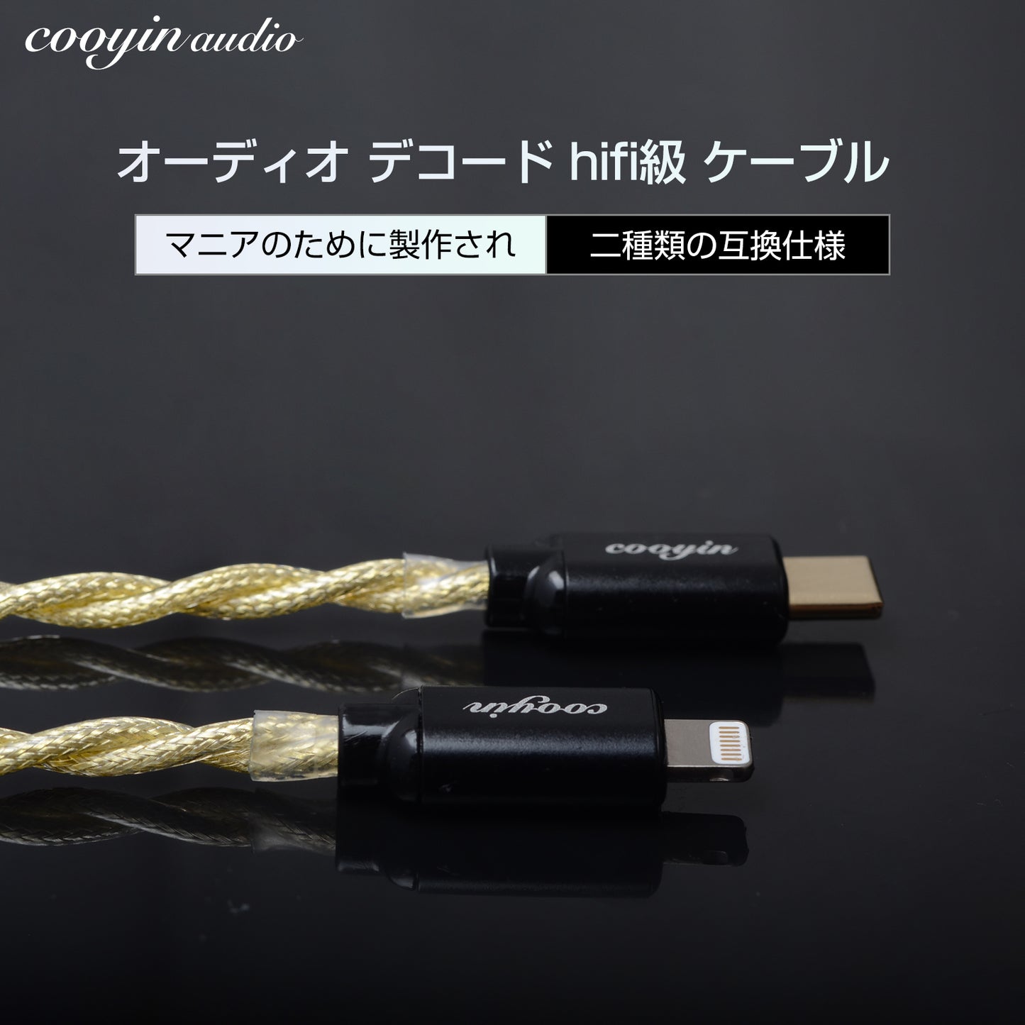 cooyin 変換ケーブル オスオス type-c lightning Litz Wire 銀メッキ単結晶銅導体